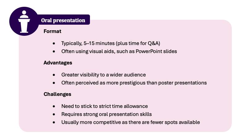 Pros and cons of oral presentations